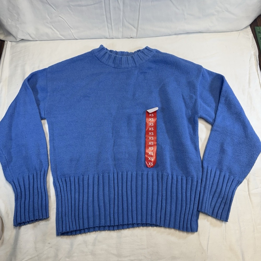Gap Pullover Sweater Womens XS Blue Stretch Crew Neck Long Sleeve Ribbed NWT